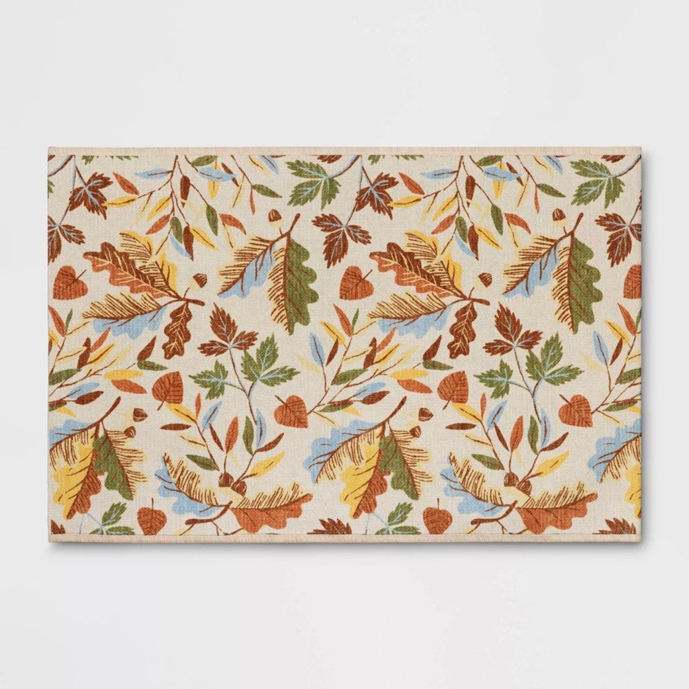 2'x3' nwt Washable Leaf Harvest Scatter Woven Accent Rug Cream/Orange/Green